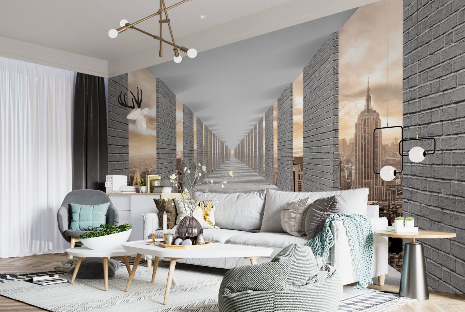 Papier peint tunnel tridimensionnel disparaissant au loin