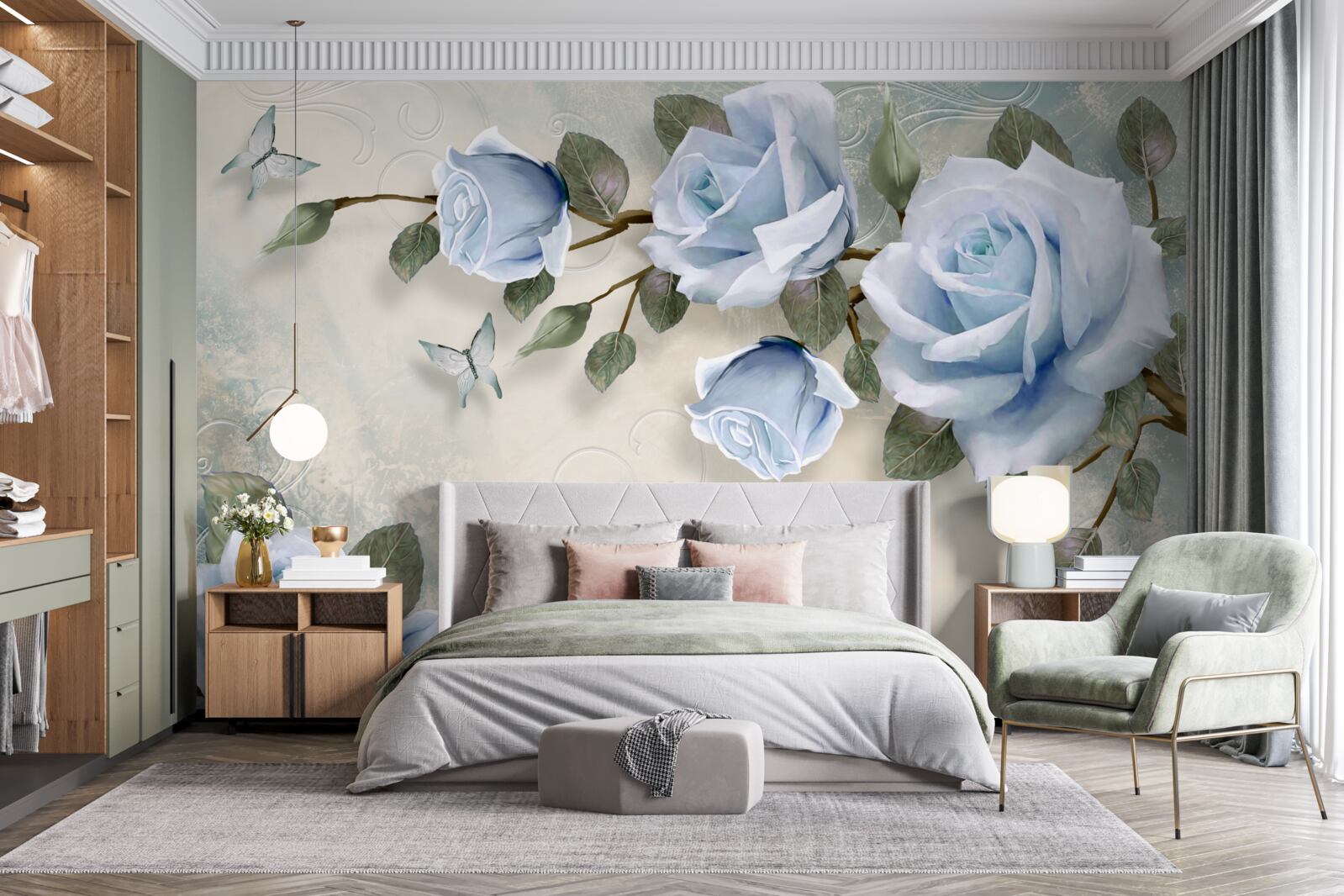 Papier peint bourgeons gracieux d'une rose lumineuse sur une tige