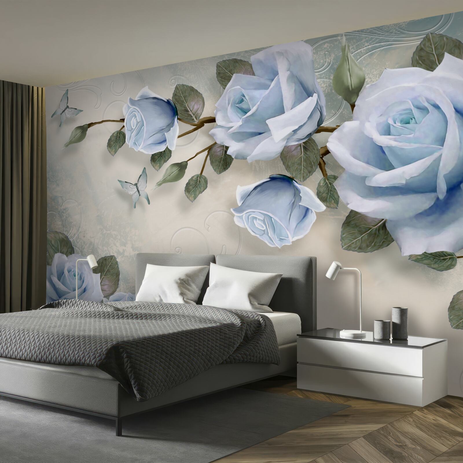 Papier peint bourgeons gracieux d'une rose lumineuse sur une tige