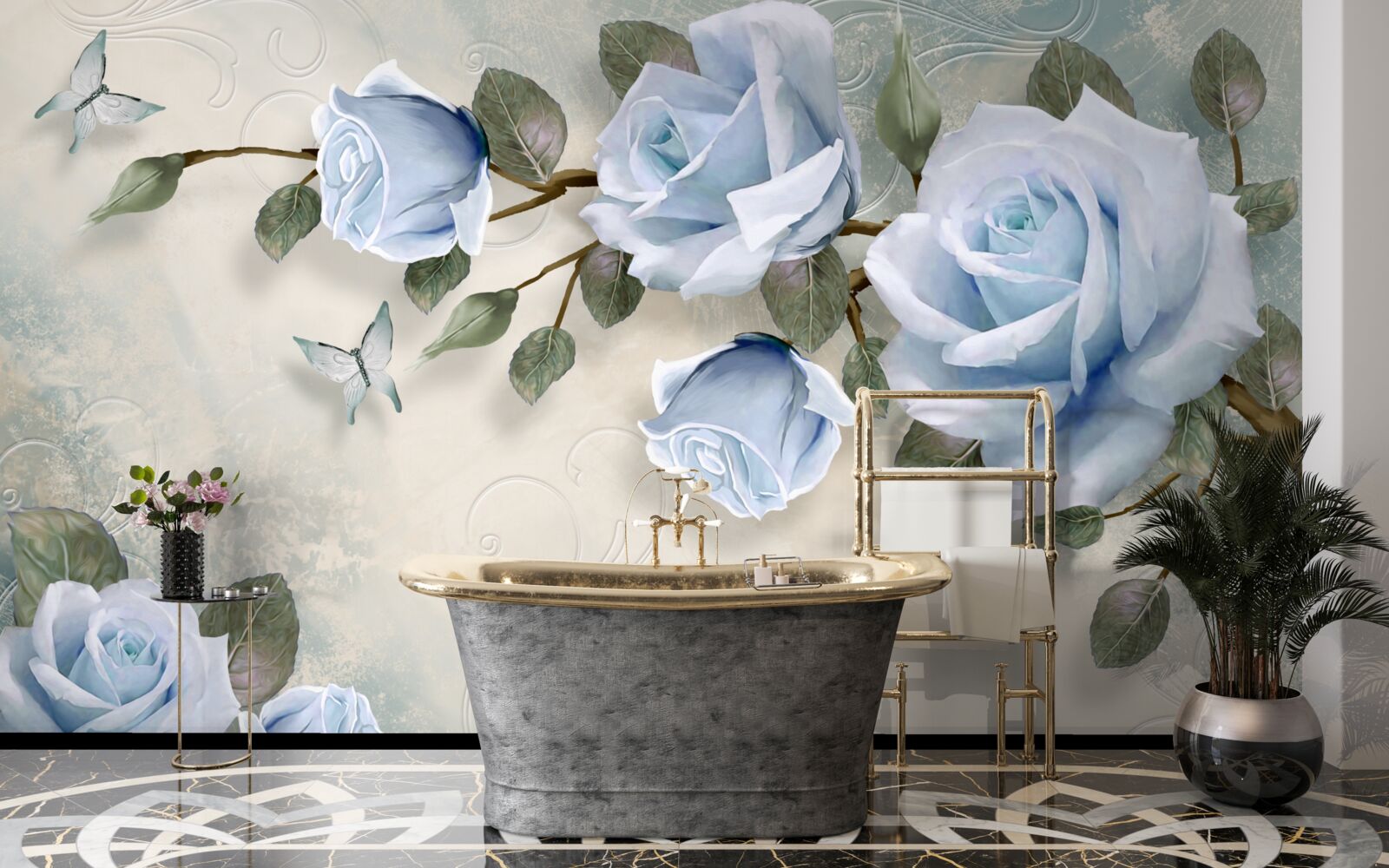 Papier peint bourgeons gracieux d'une rose lumineuse sur une tige