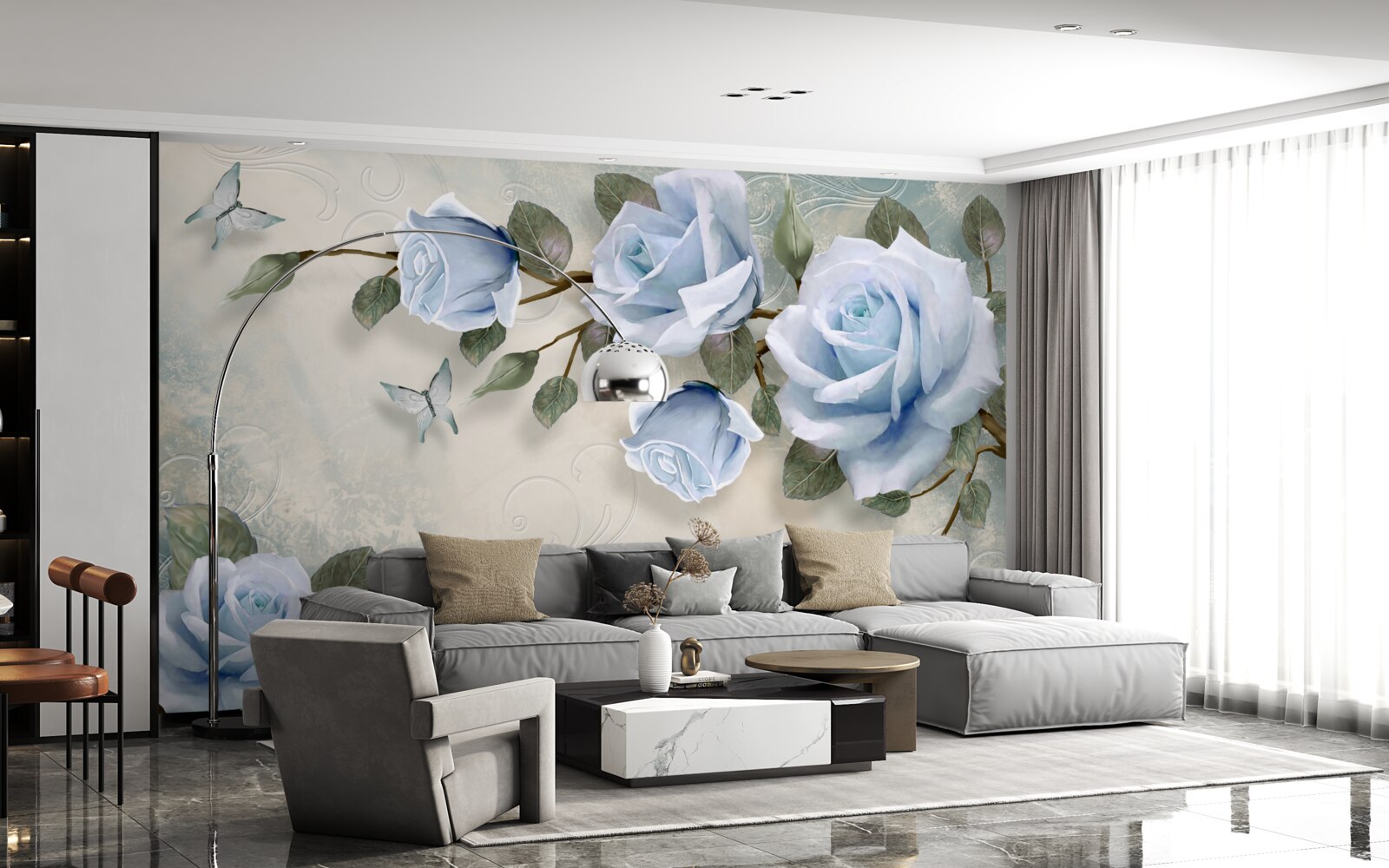 Papier peint bourgeons gracieux d'une rose lumineuse sur une tige