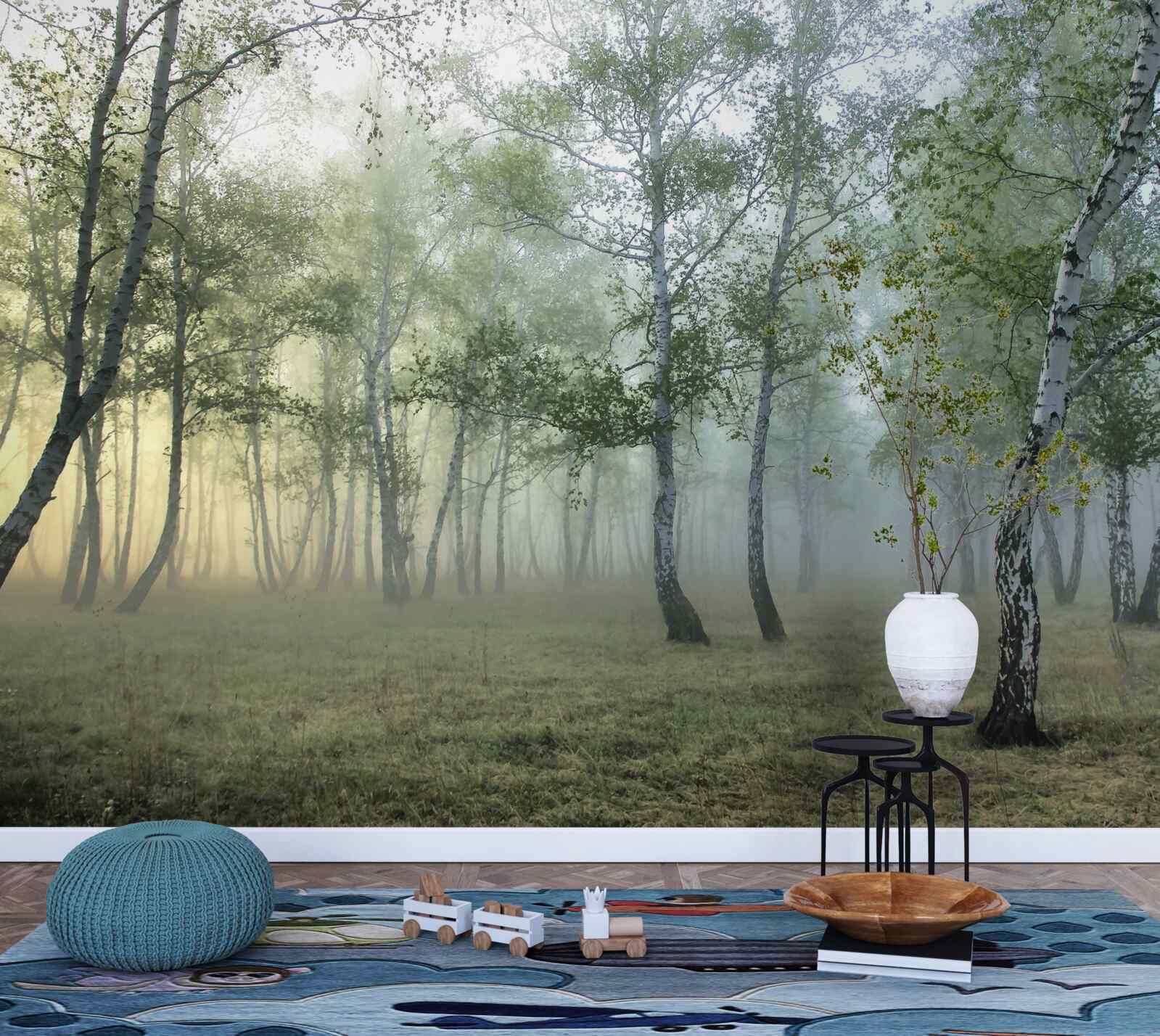 Papier peint les grands bouleaux enveloppés dans la brume du matin