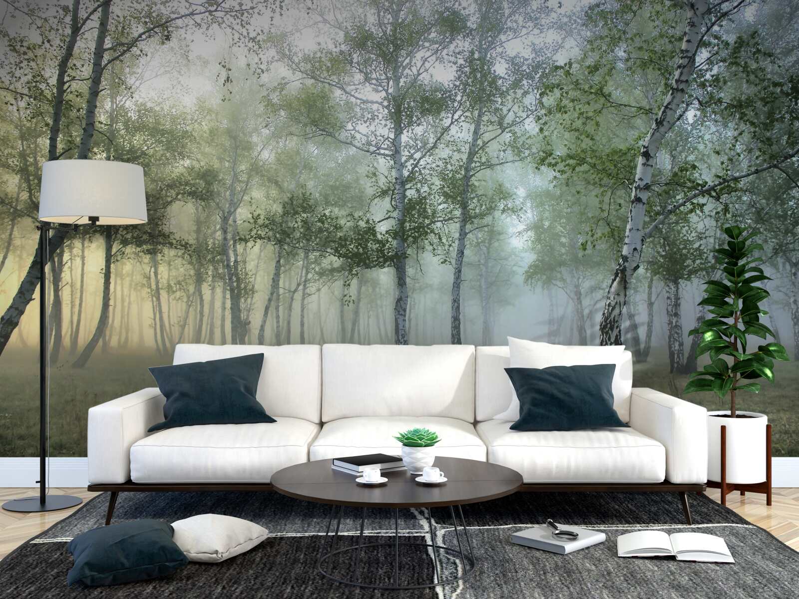 Papier peint les grands bouleaux enveloppés dans la brume du matin