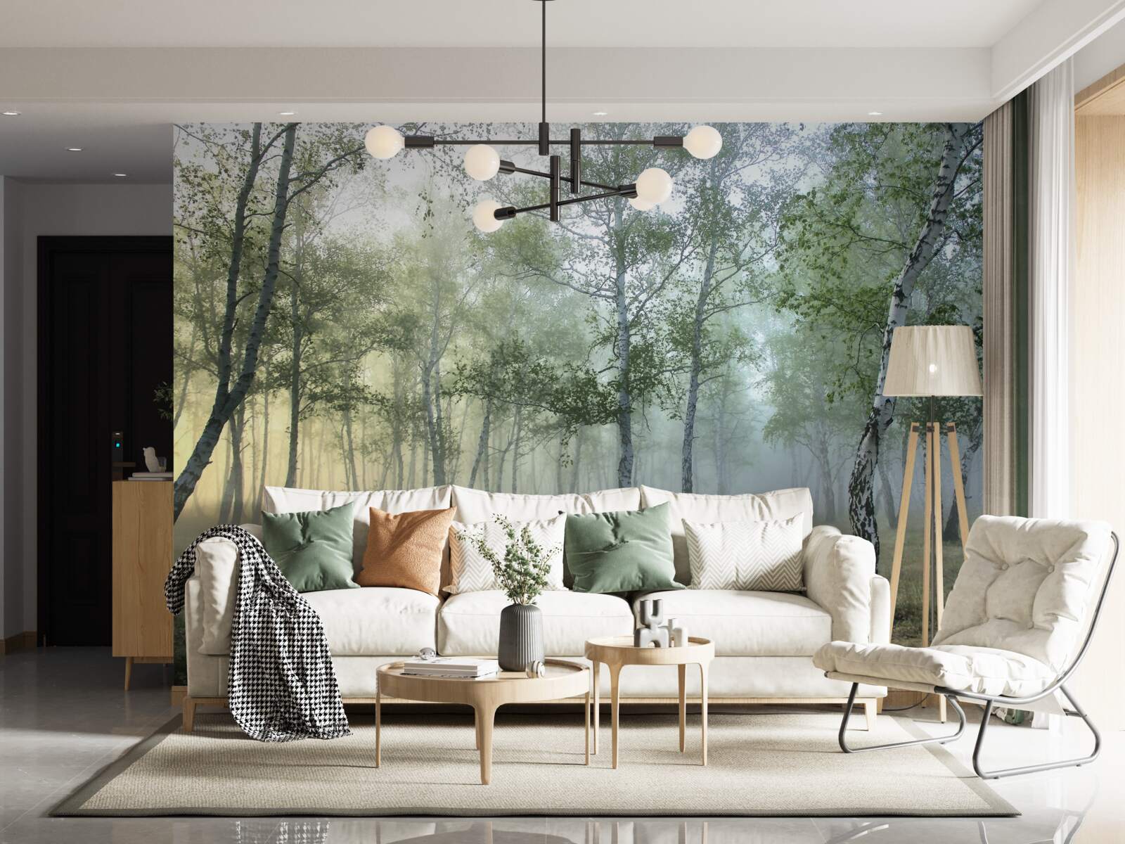 Papier peint les grands bouleaux enveloppés dans la brume du matin