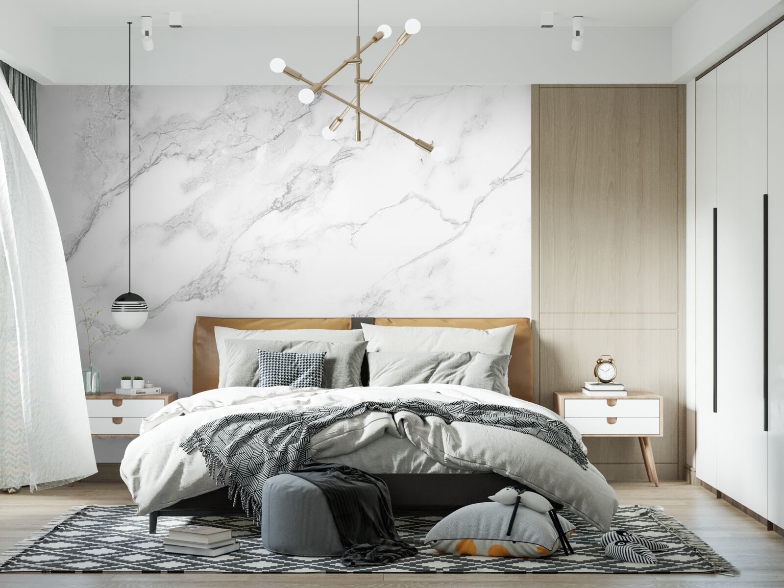 Papier peint marbre blanc avec motifs