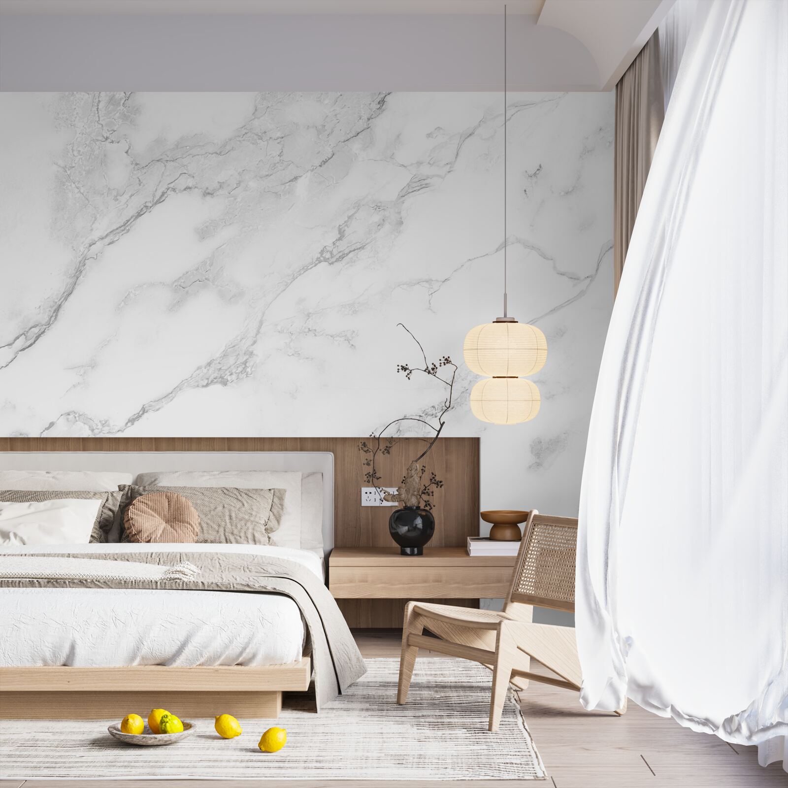 Papier peint marbre blanc avec motifs