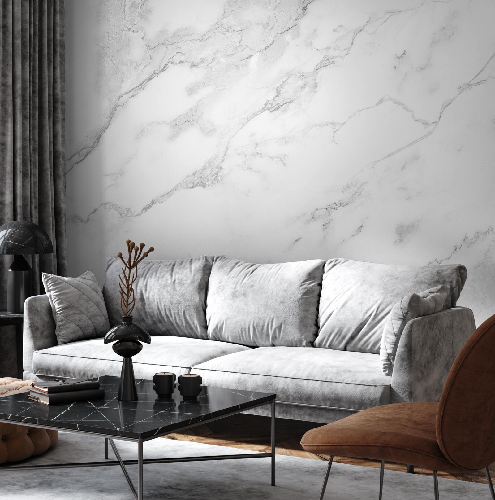 Papier peint marbre blanc avec motifs