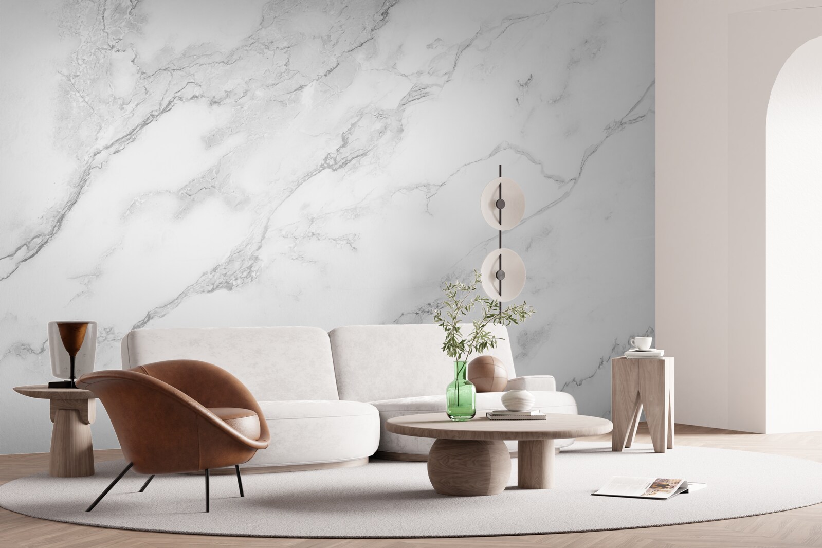 Papier peint marbre blanc avec motifs