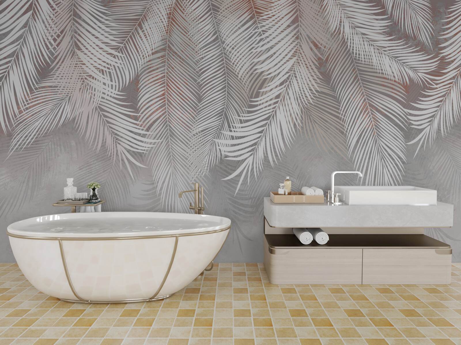 Papier peint couleur brun clair des branches de palmier