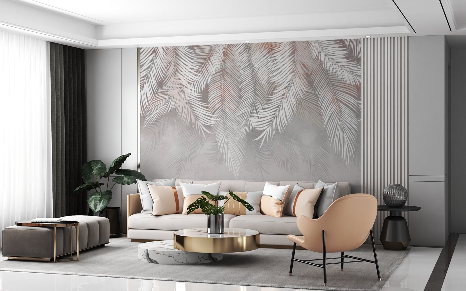 Papier peint couleur brun clair des branches de palmier