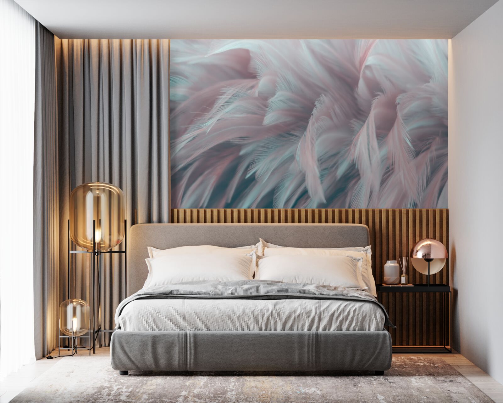Papier peint plumes douces et rosées