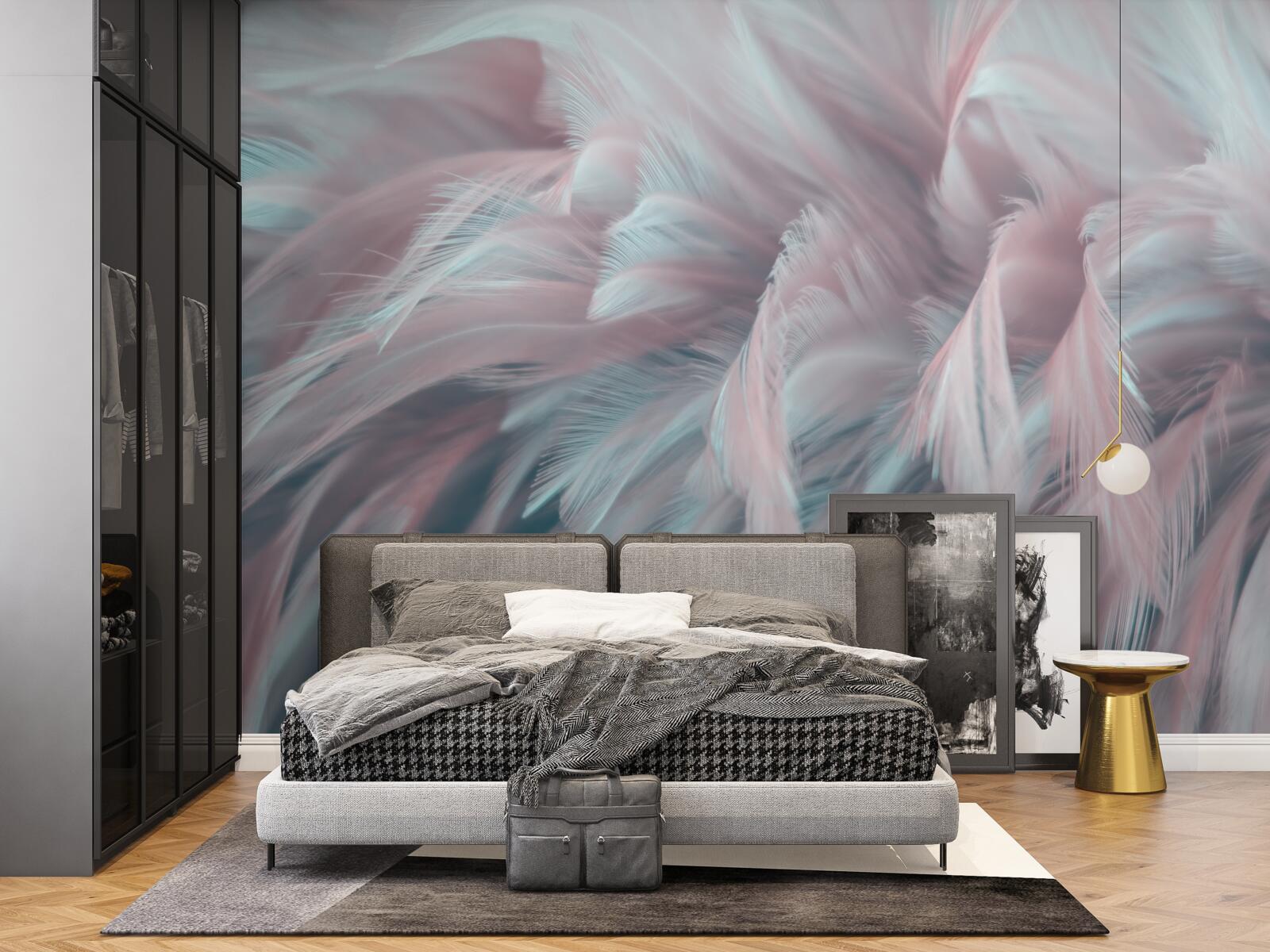 Papier peint plumes douces et rosées