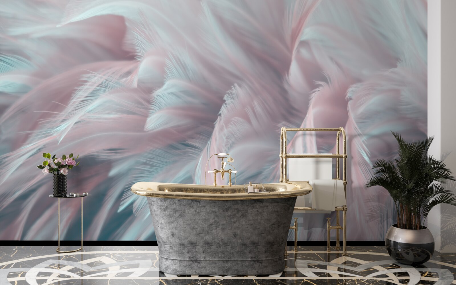 Papier peint plumes douces et rosées