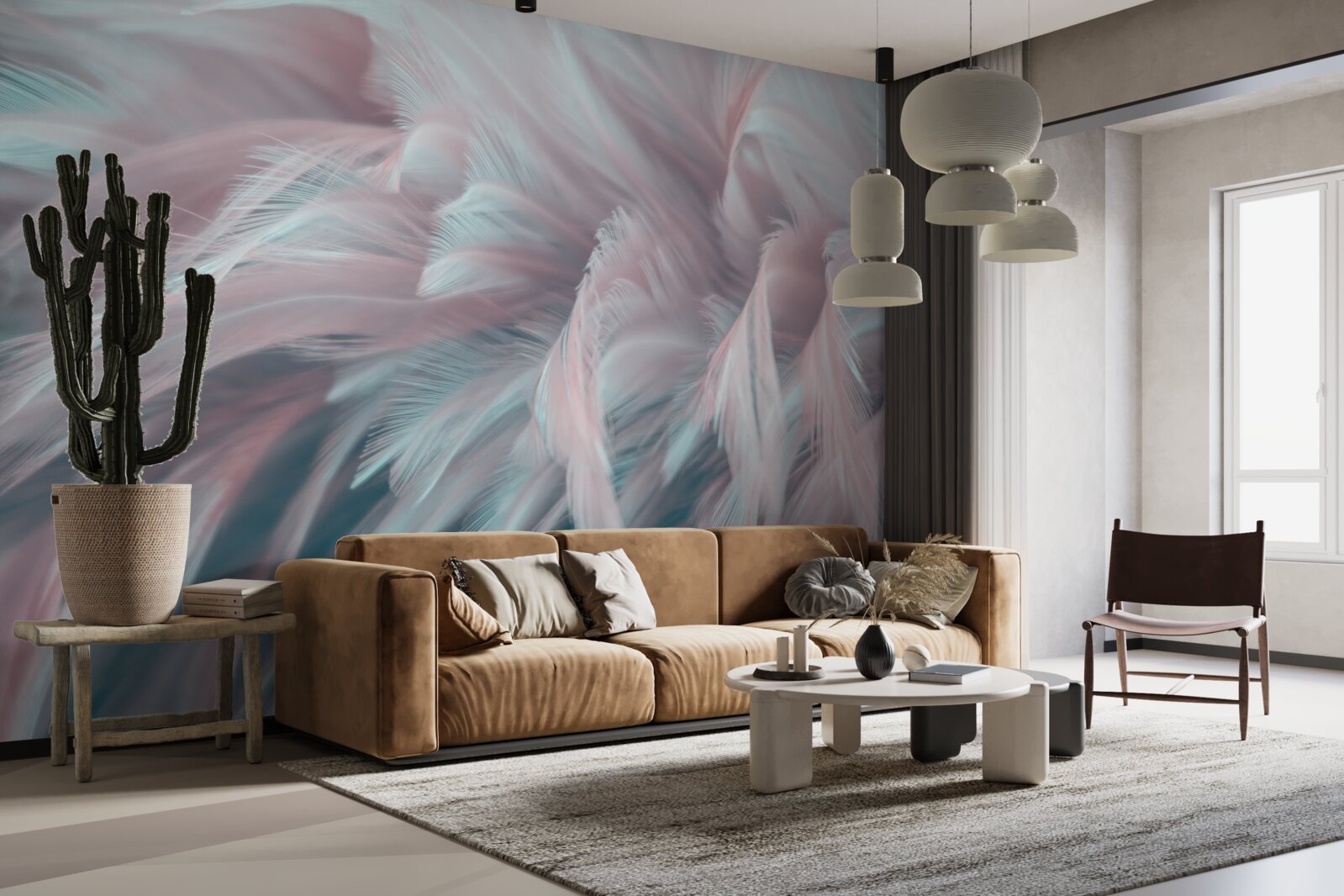 Papier peint plumes douces et rosées