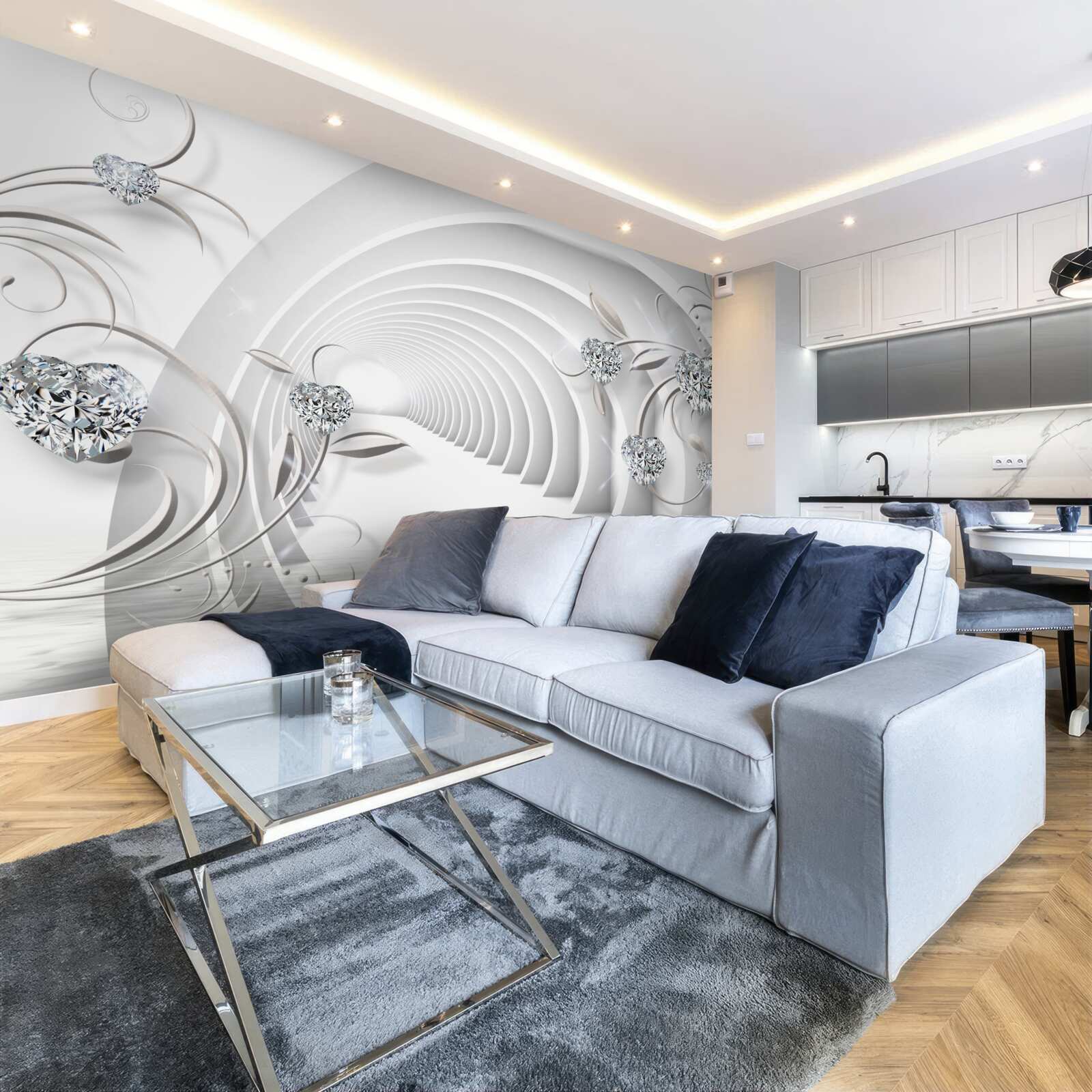 Papier peint un couloir sans fin, d'une propreté blanche comme neige