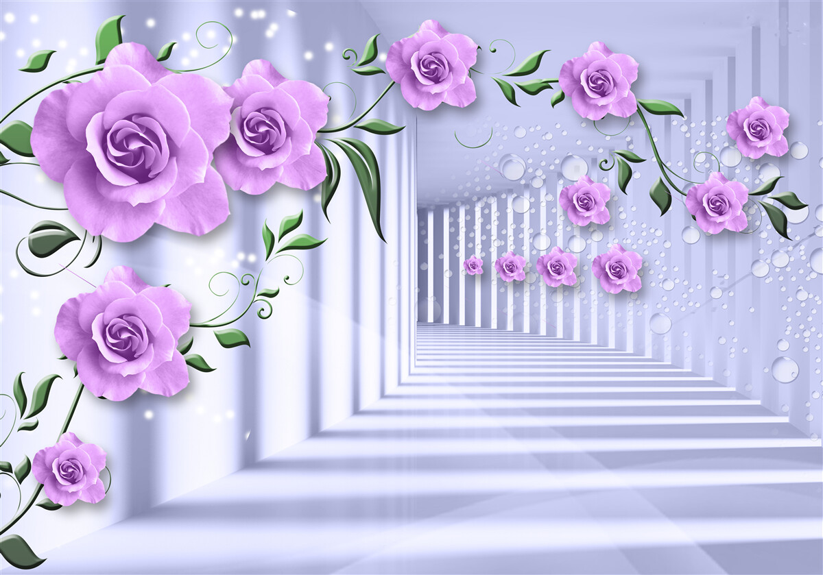 Papier peint des branches de lilas rose et un couloir blanc comme neige