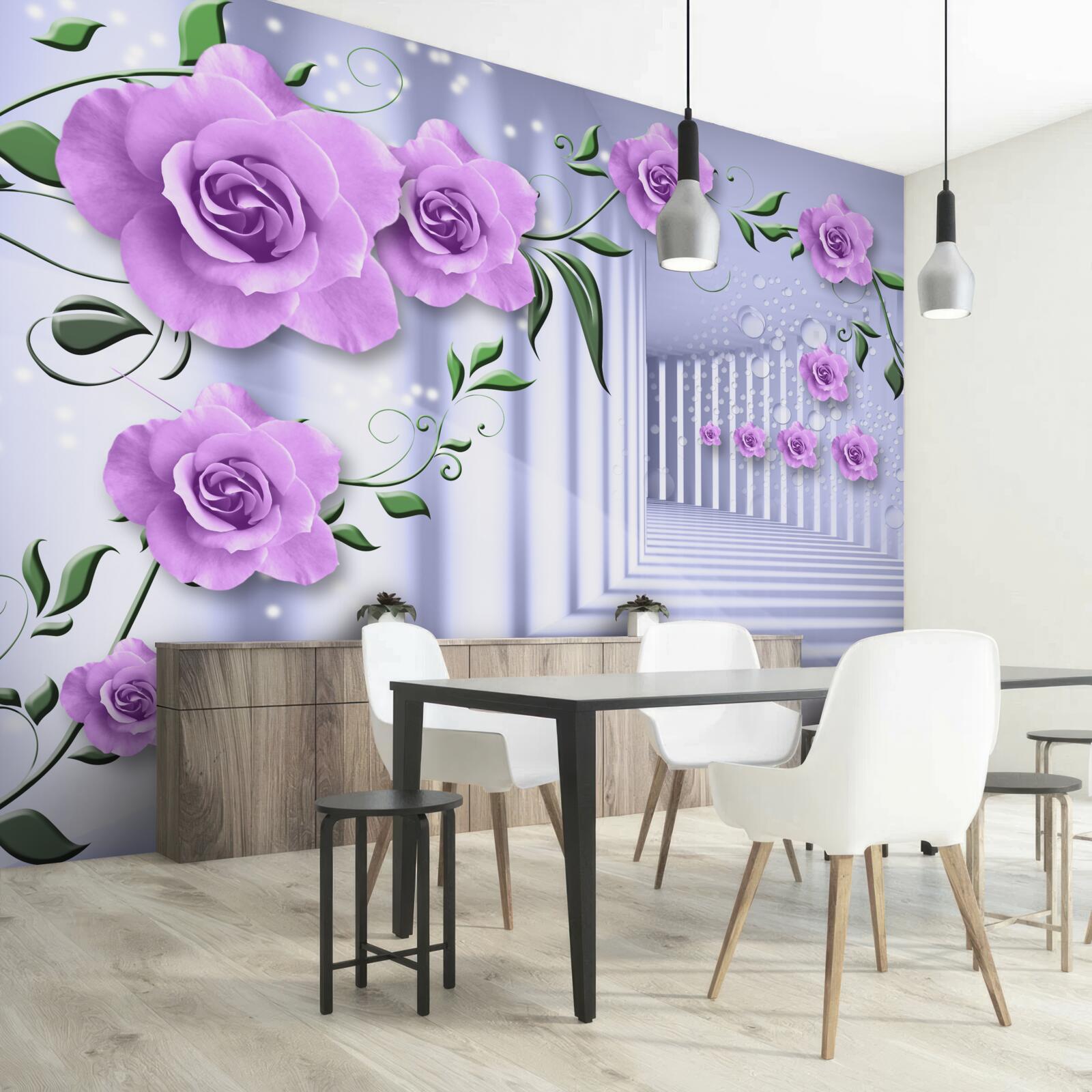 Papier peint des branches de lilas rose et un couloir blanc comme neige