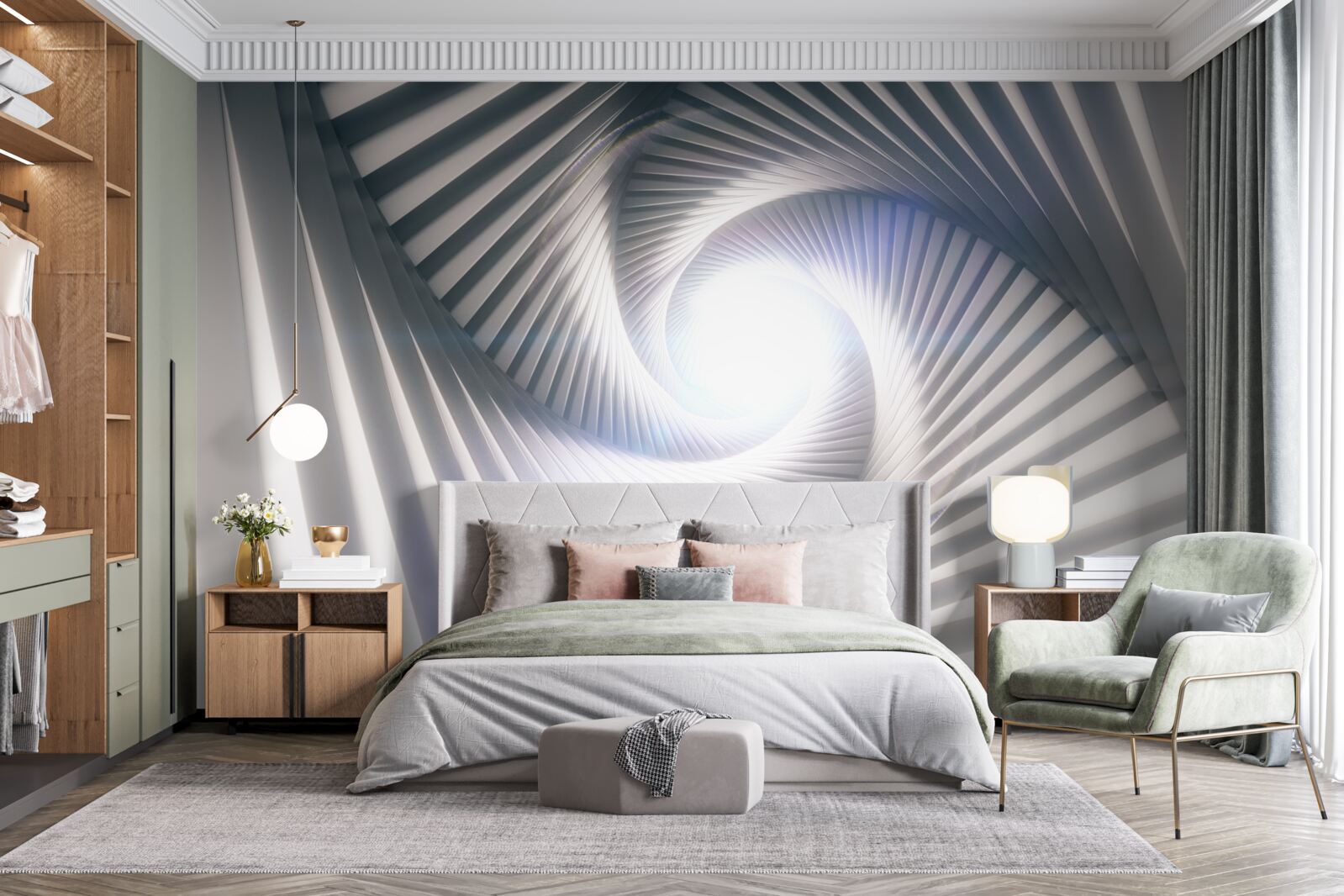 Papier peint l'entonnoir, en croissance constante, est de couleur grise