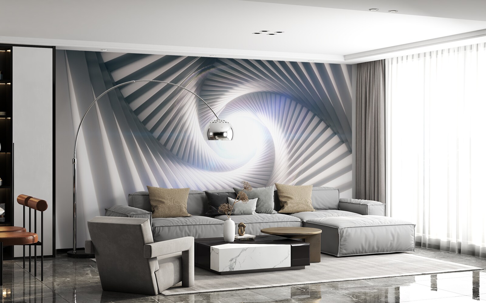 Papier peint l'entonnoir, en croissance constante, est de couleur grise