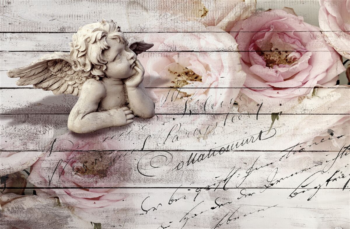 Papier peint petit ange attentionné sur le parquet