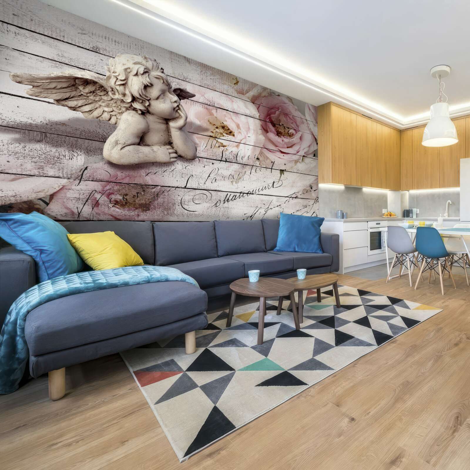 Papier peint petit ange attentionné sur le parquet