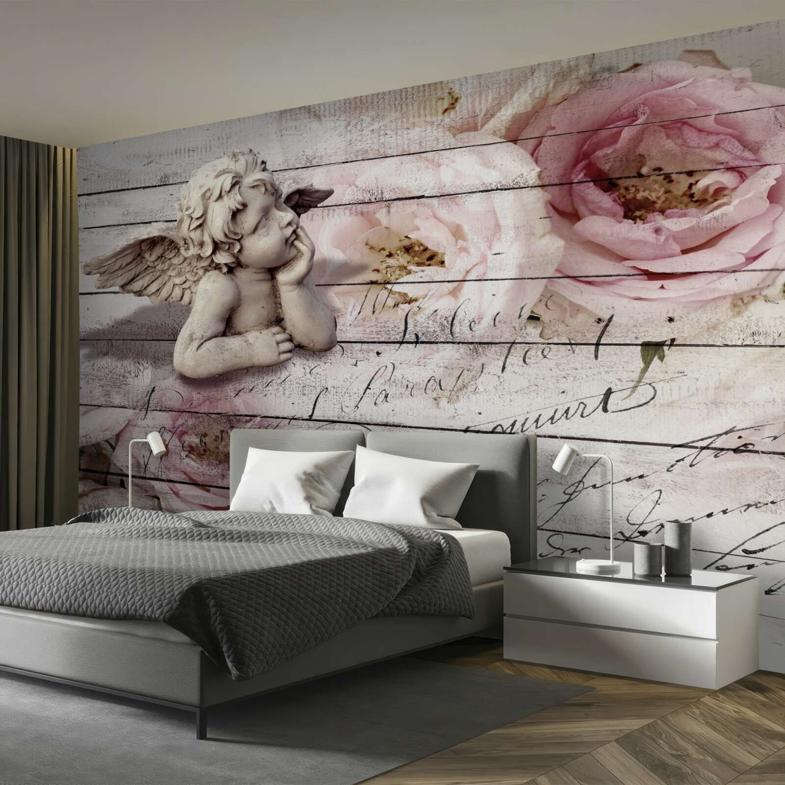 Papier peint petit ange attentionné sur le parquet