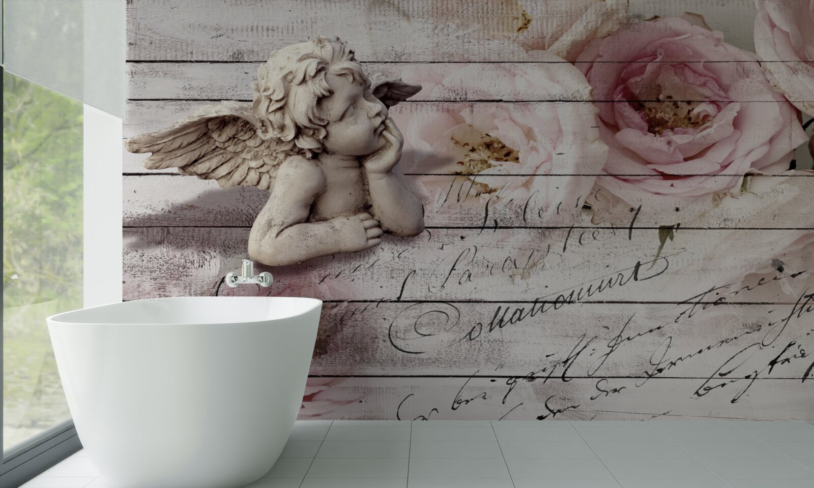 Papier peint petit ange attentionné sur le parquet