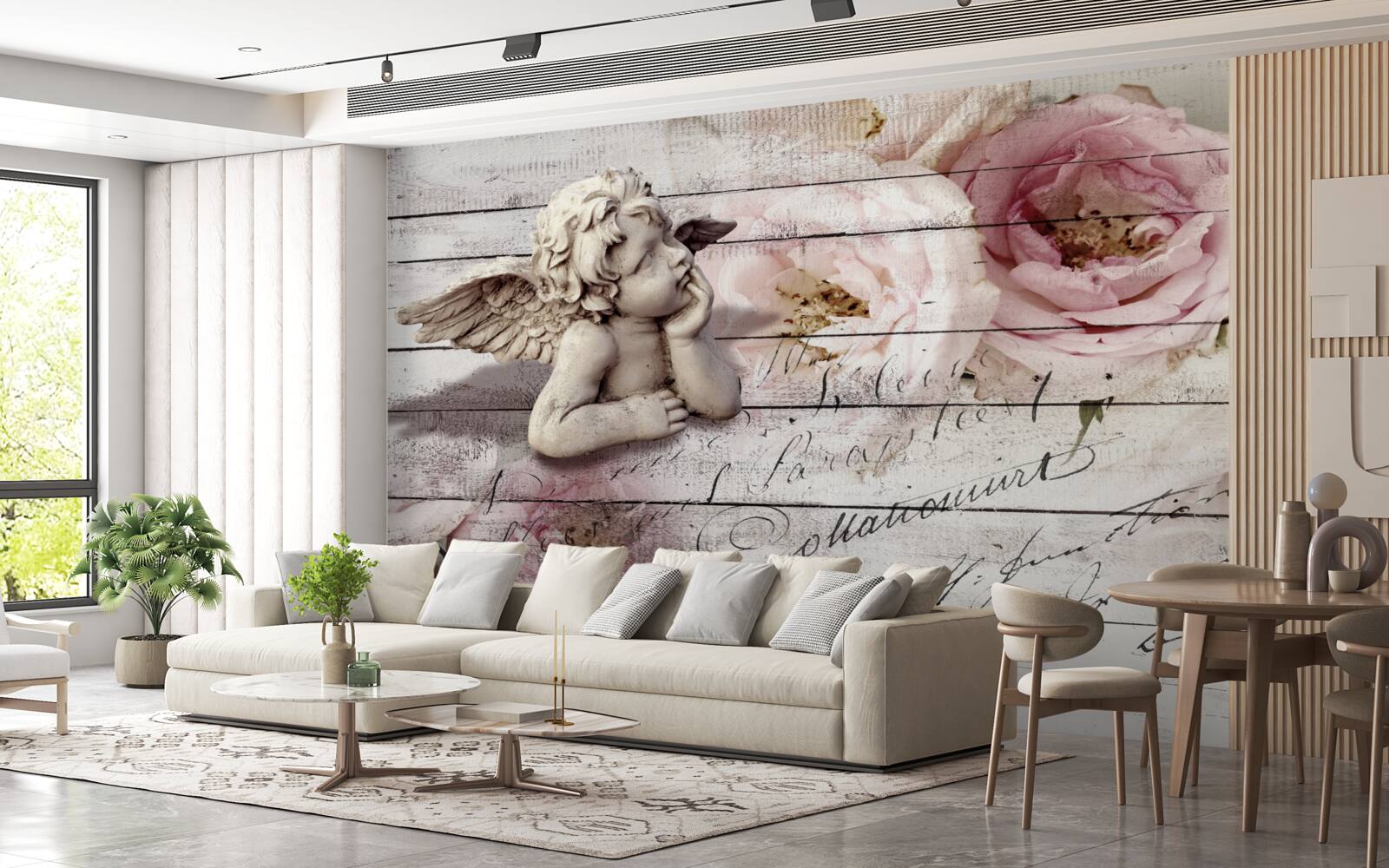 Papier peint petit ange attentionné sur le parquet