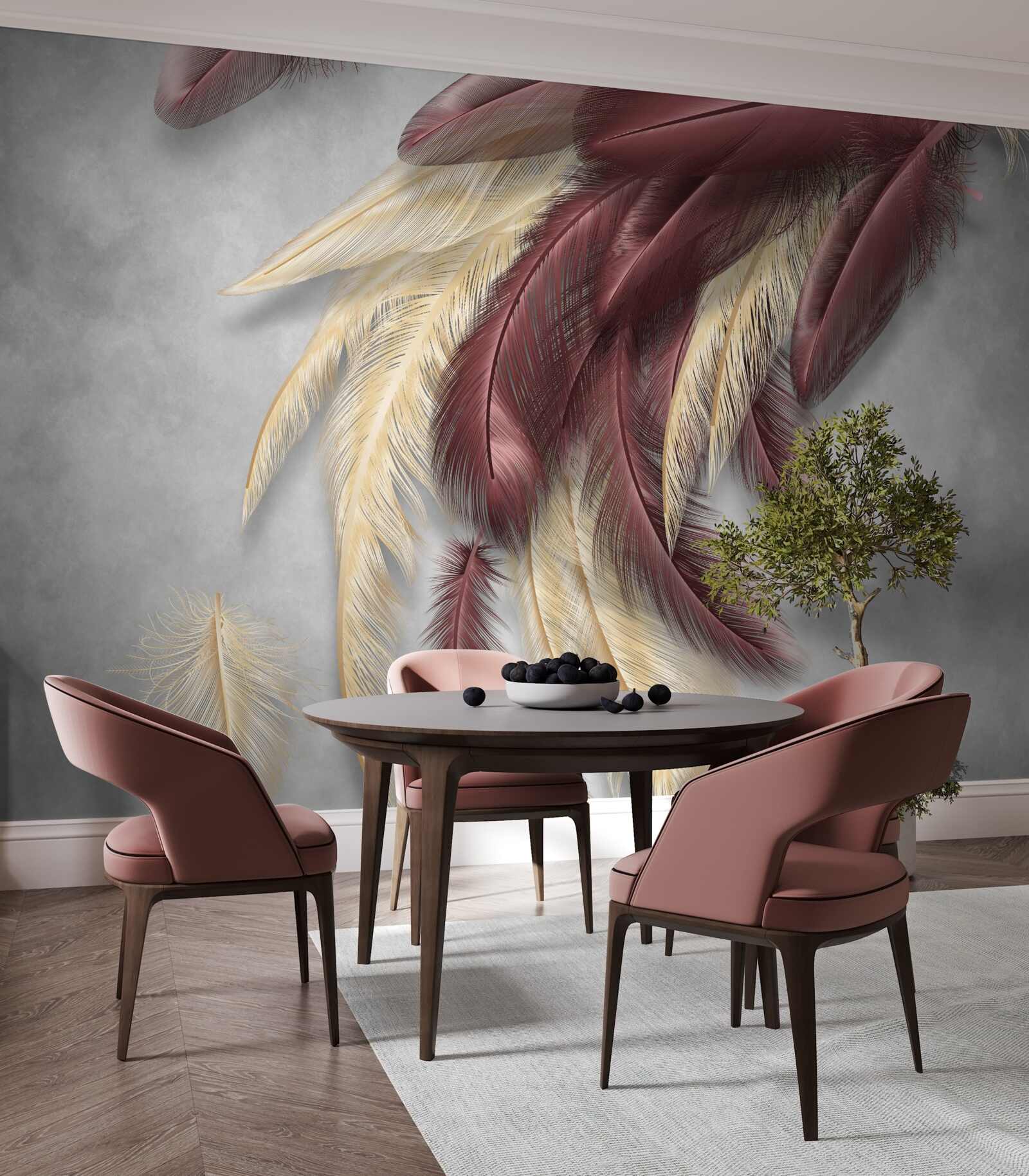 Papier peint des plumes dans les tons or et violet