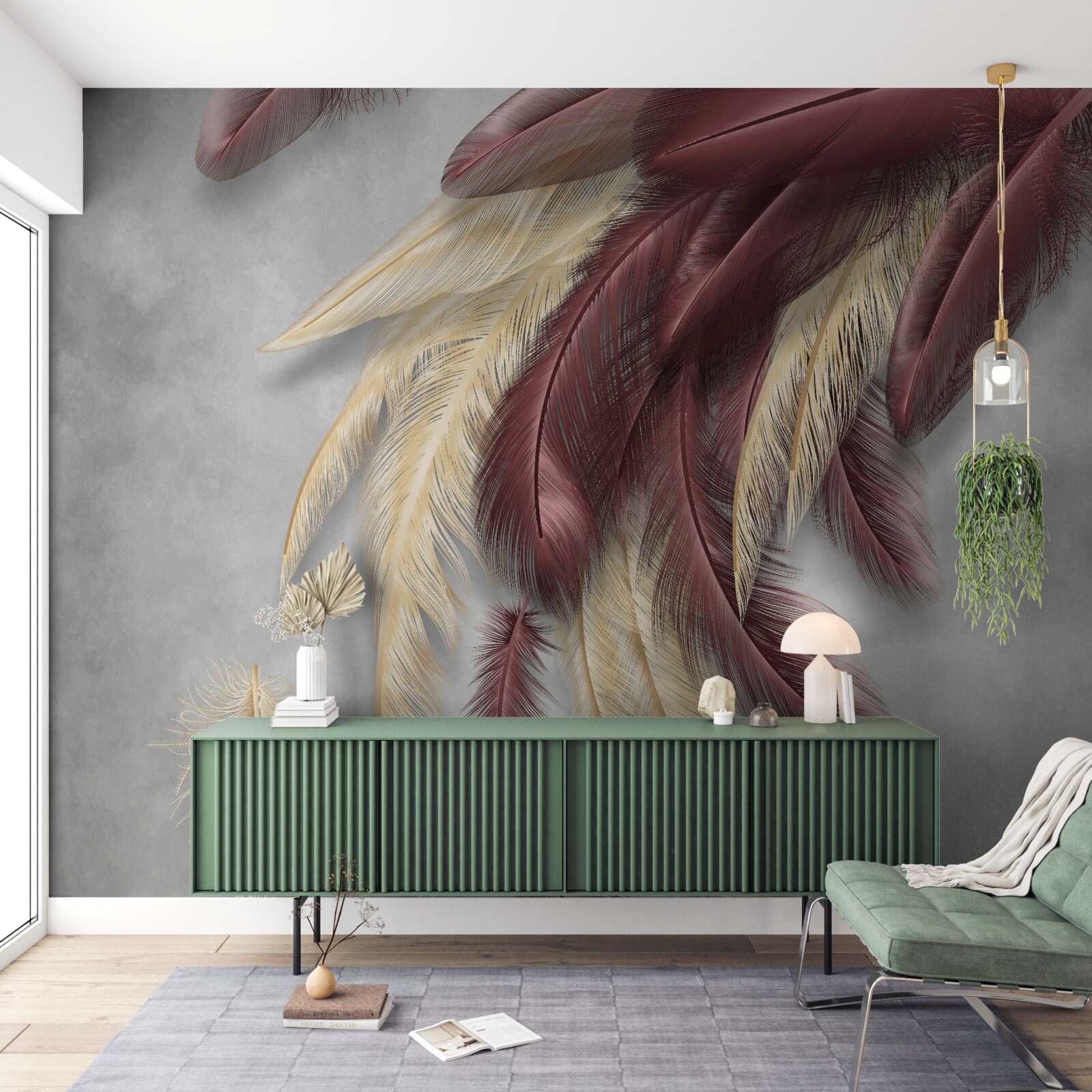 Papier peint des plumes dans les tons or et violet