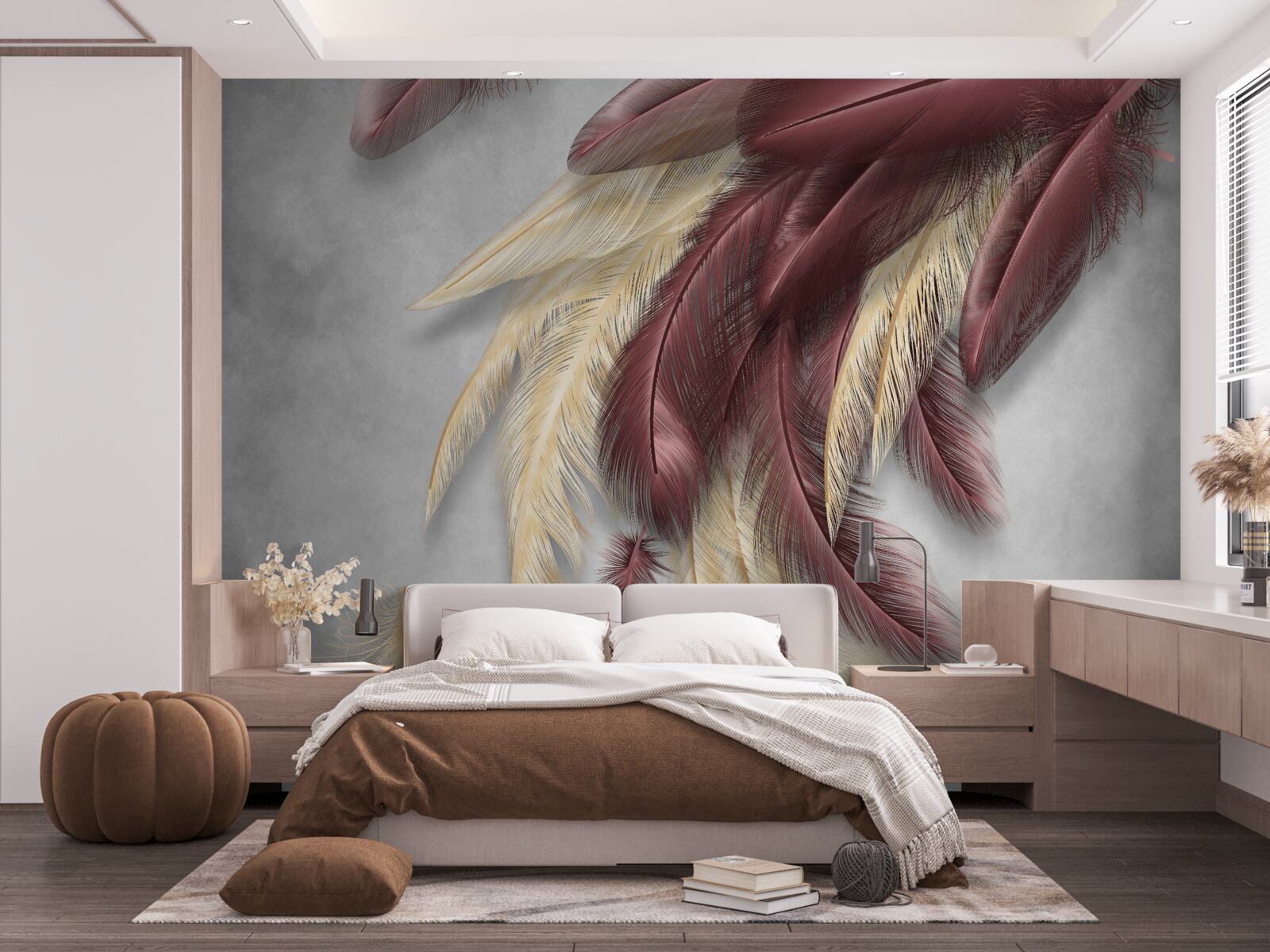 Papier peint des plumes dans les tons or et violet