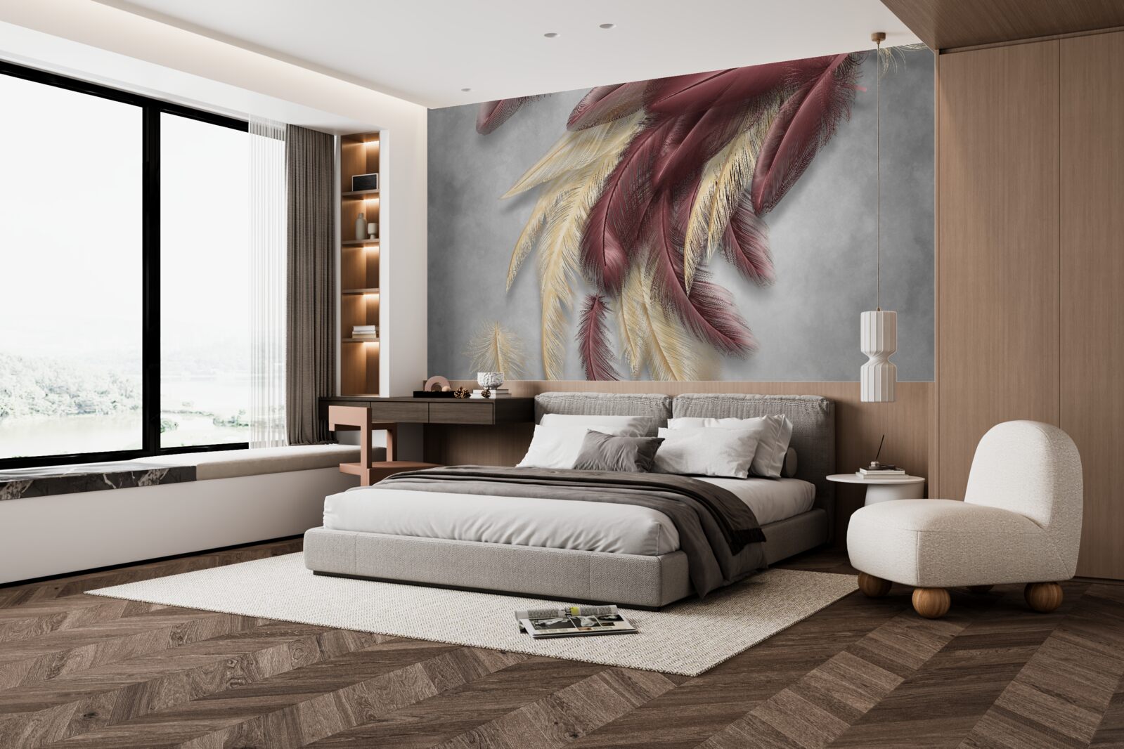 Papier peint des plumes dans les tons or et violet