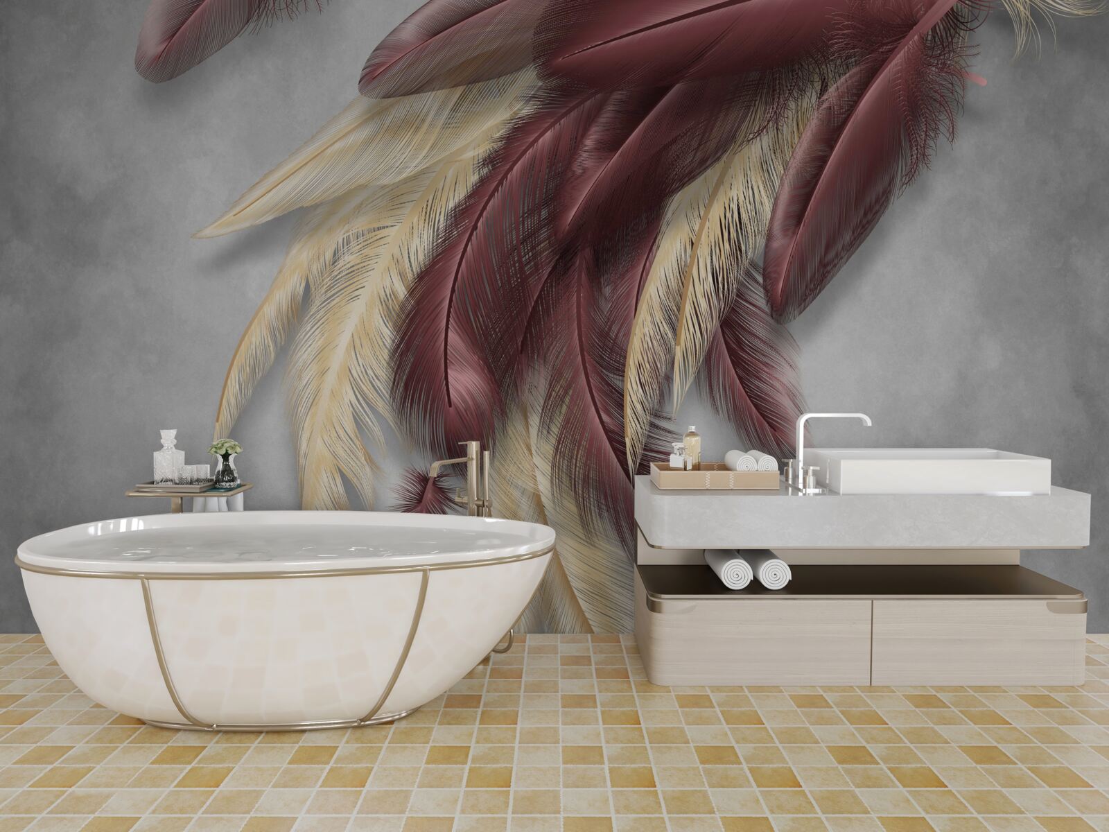 Papier peint des plumes dans les tons or et violet