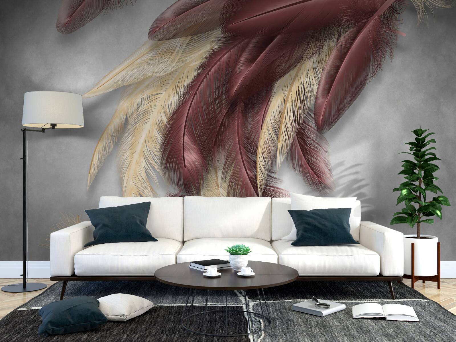 Papier peint des plumes dans les tons or et violet