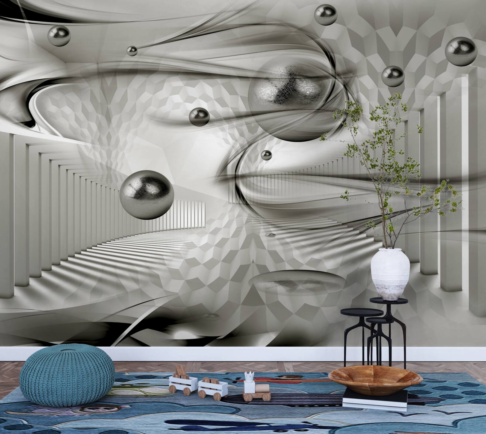 Papier peint différentes géométries en nuances de gris