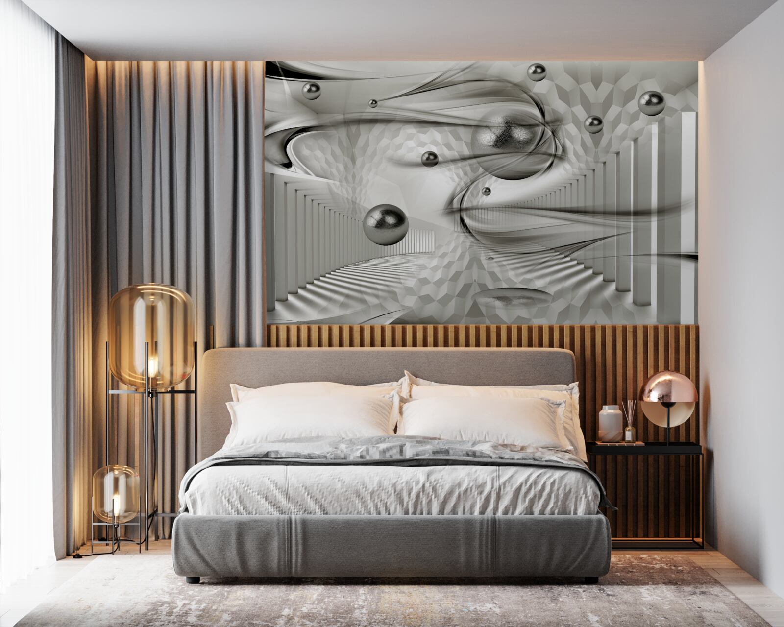 Papier peint différentes géométries en nuances de gris