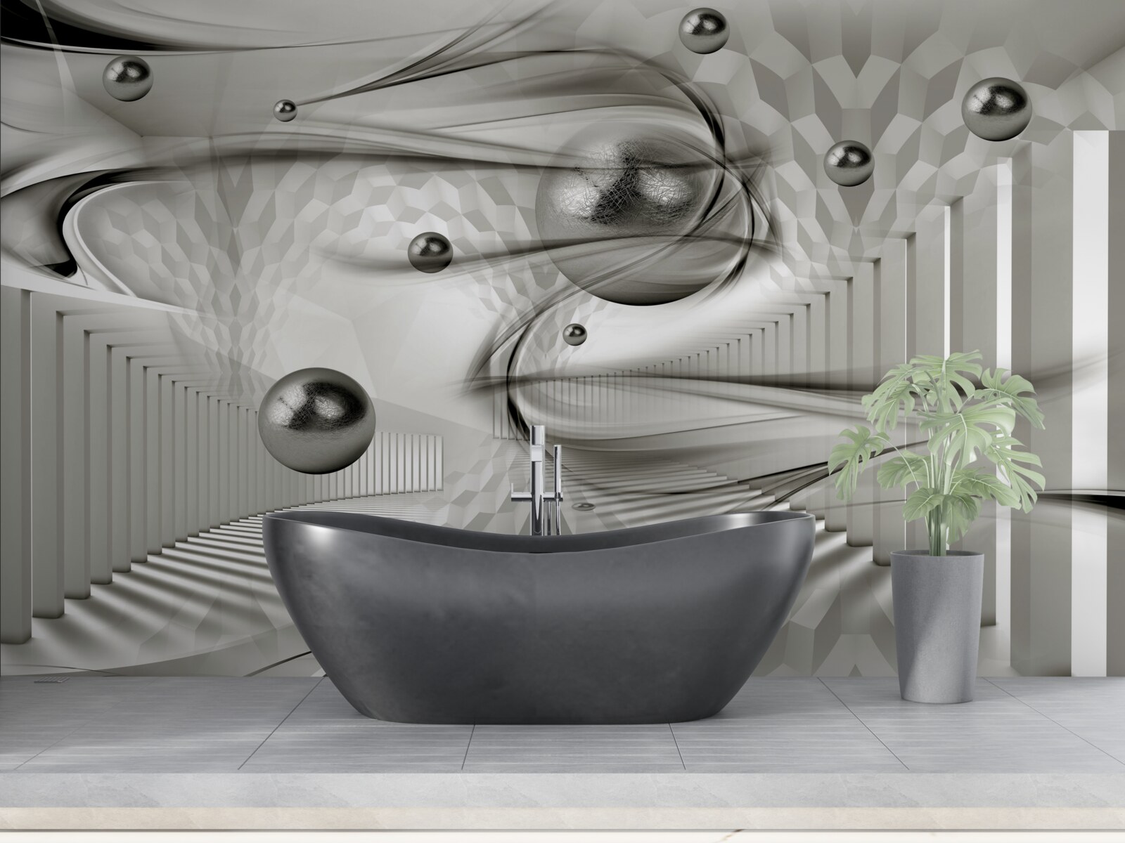 Papier peint différentes géométries en nuances de gris