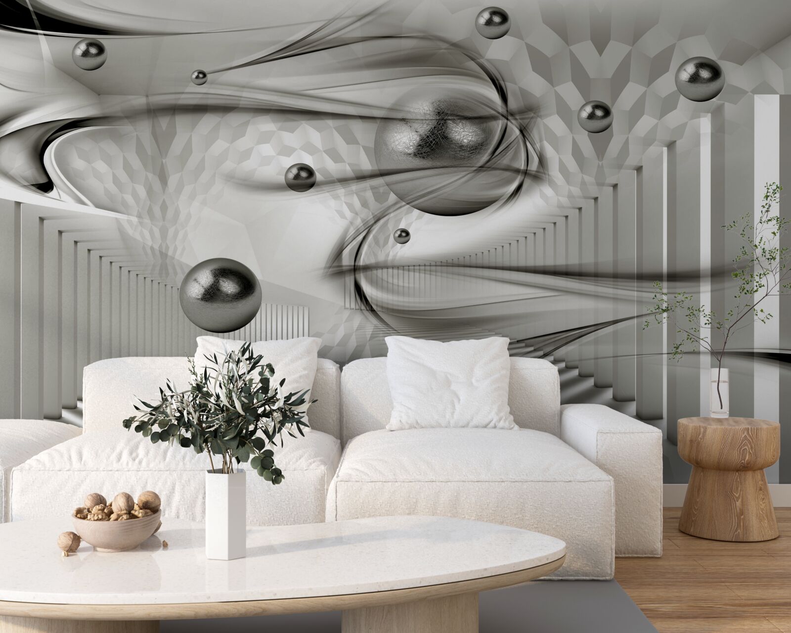 Papier peint différentes géométries en nuances de gris