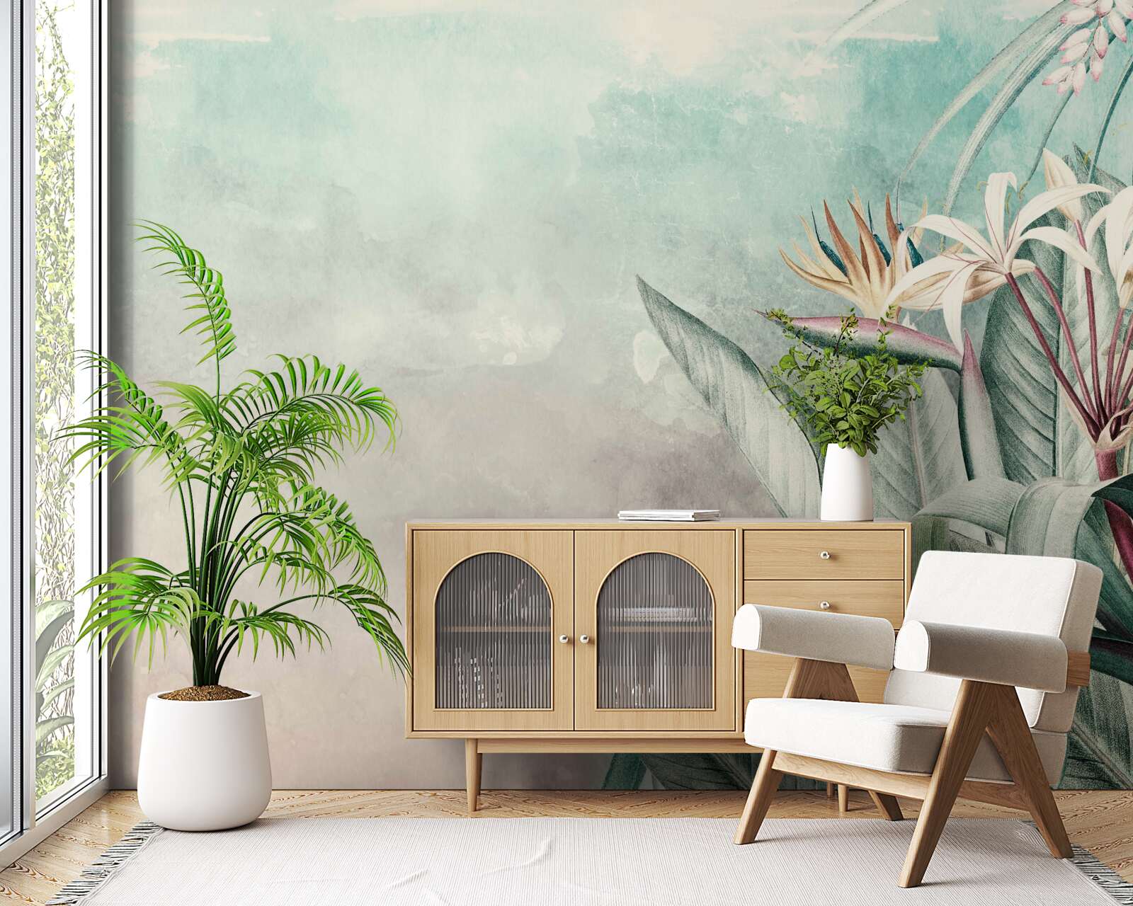 Papier peint feuille verte à la mode