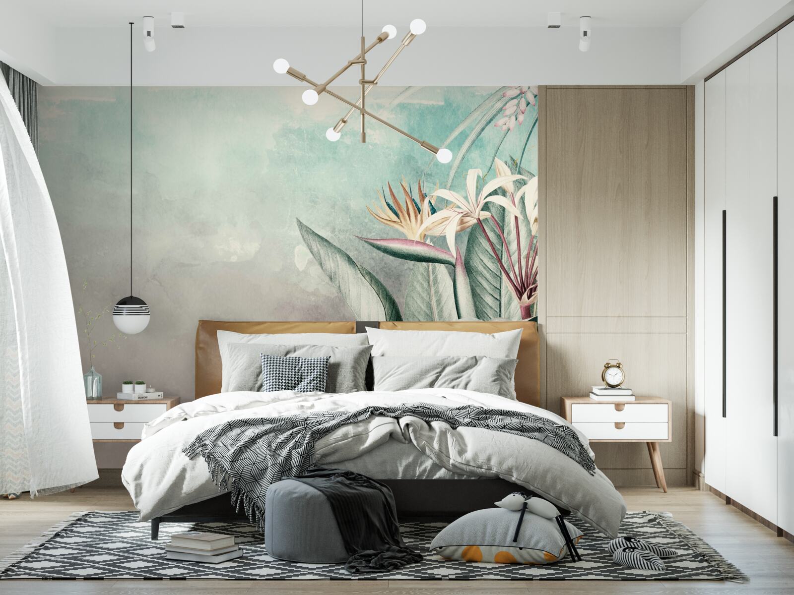 Papier peint feuille verte à la mode