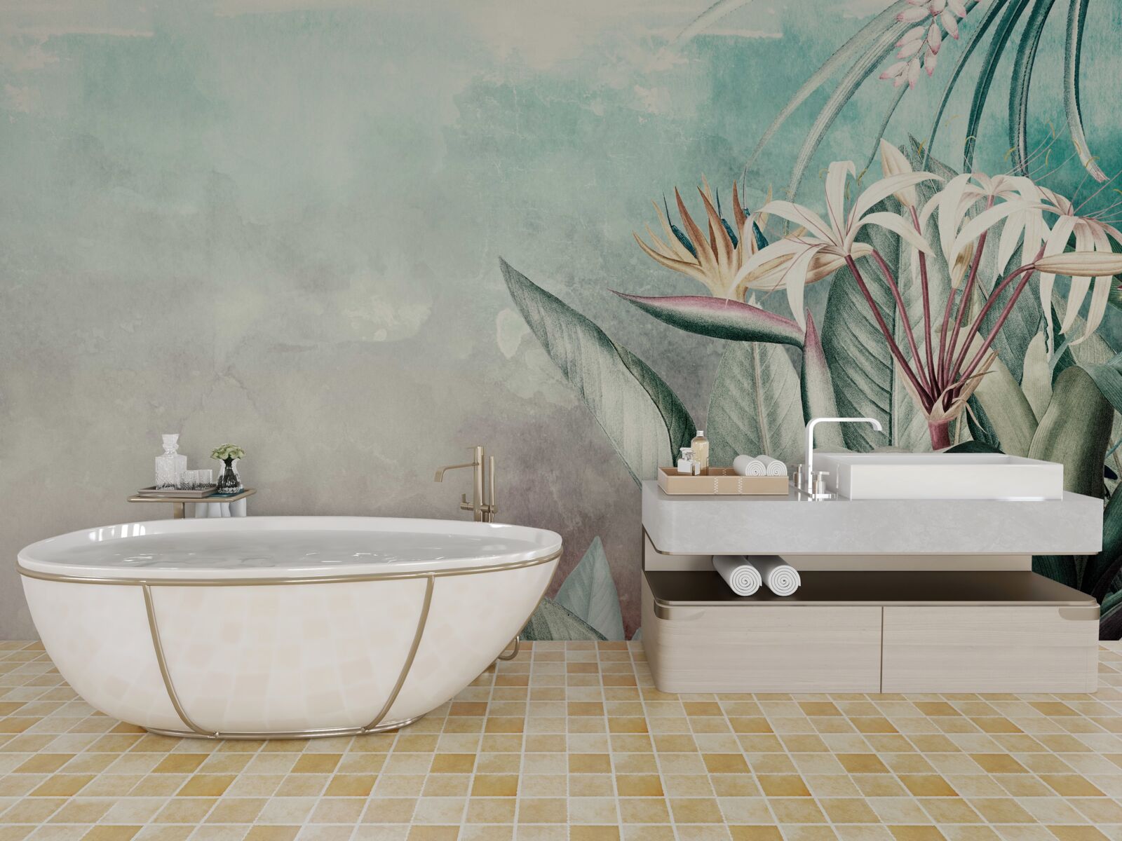 Papier peint feuille verte à la mode