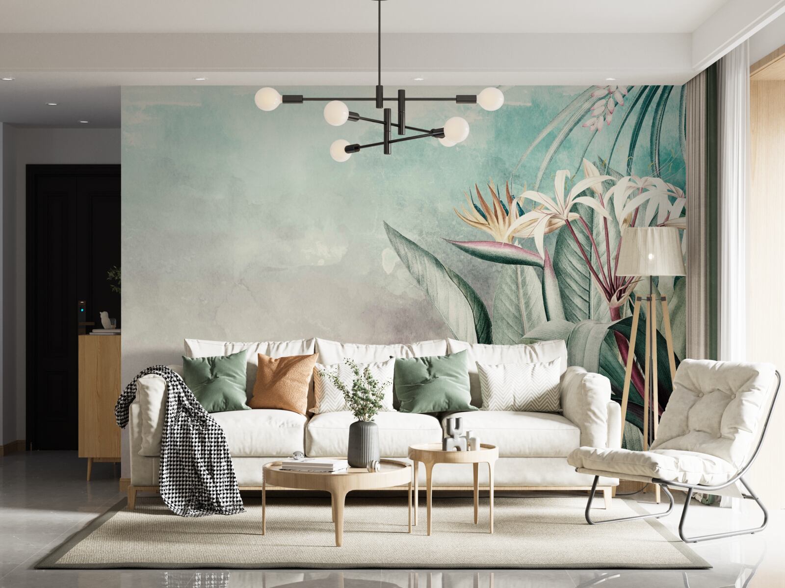 Papier peint feuille verte à la mode