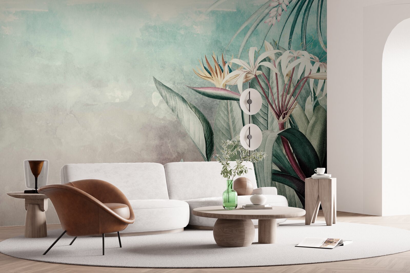 Papier peint feuille verte à la mode