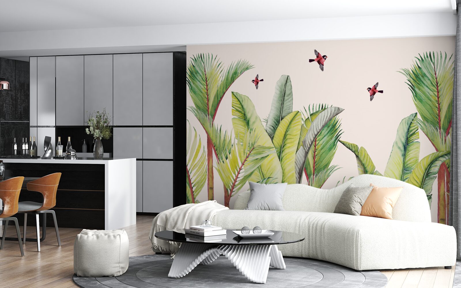 Papier peint la verdure sous les ailes des oiseaux