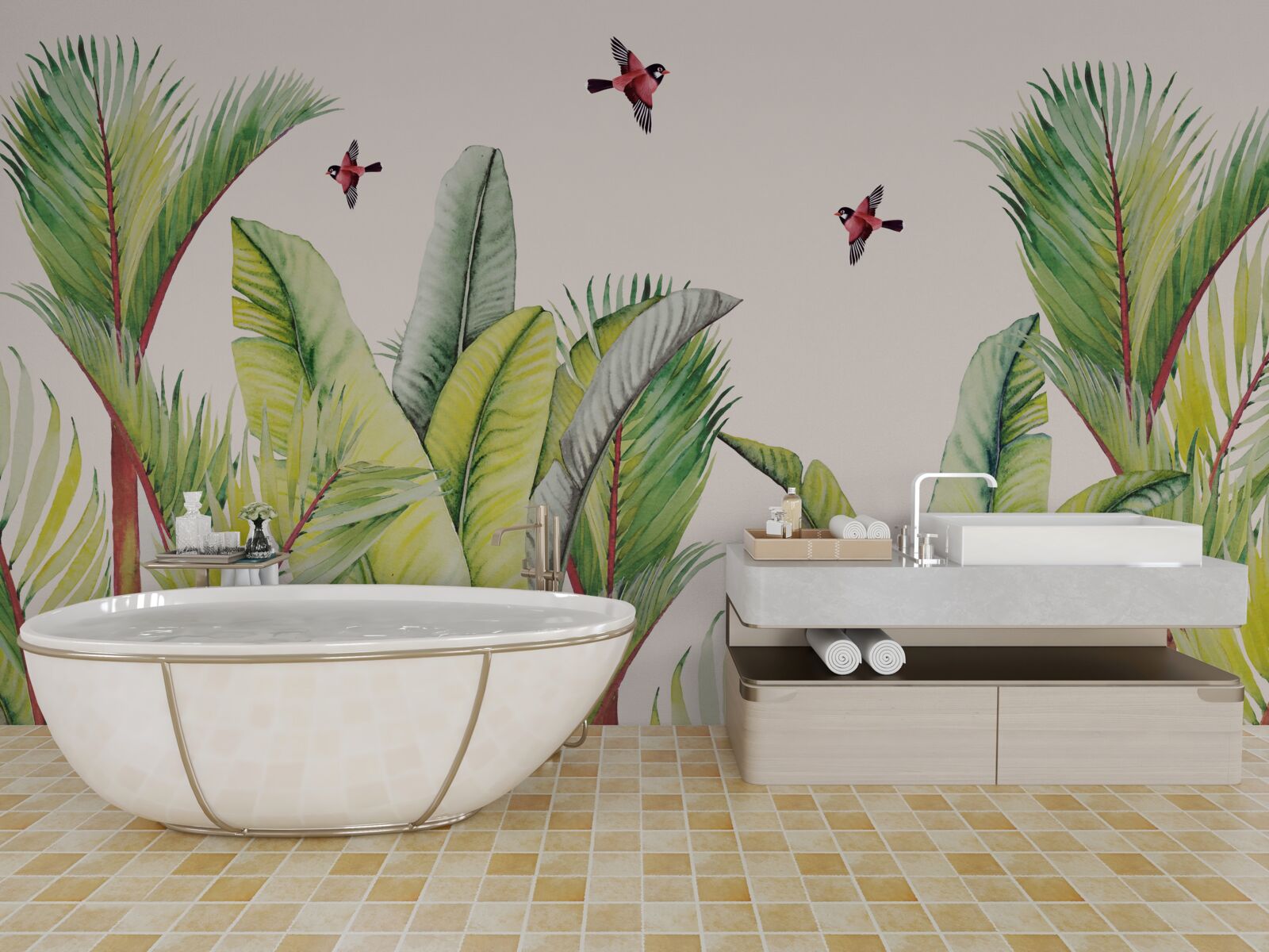 Papier peint la verdure sous les ailes des oiseaux