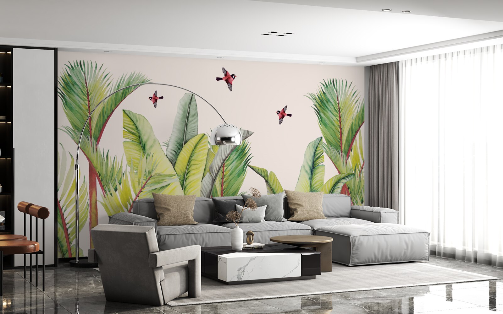 Papier peint la verdure sous les ailes des oiseaux