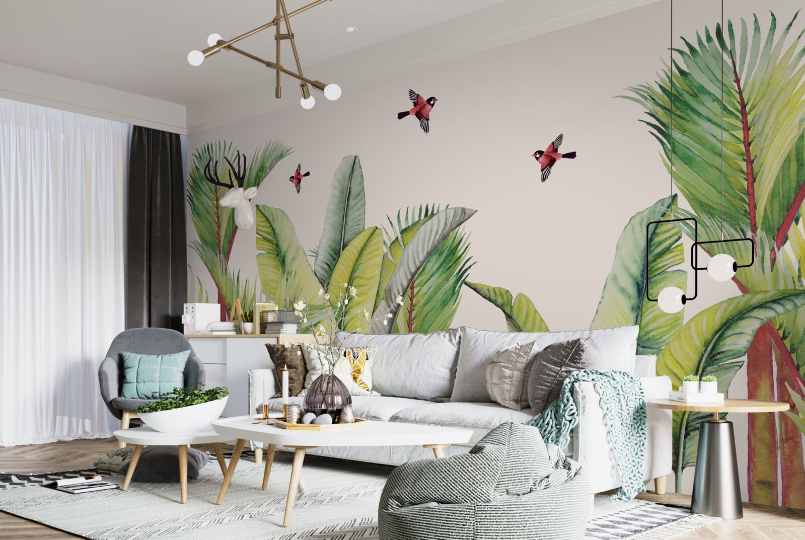 Papier peint la verdure sous les ailes des oiseaux