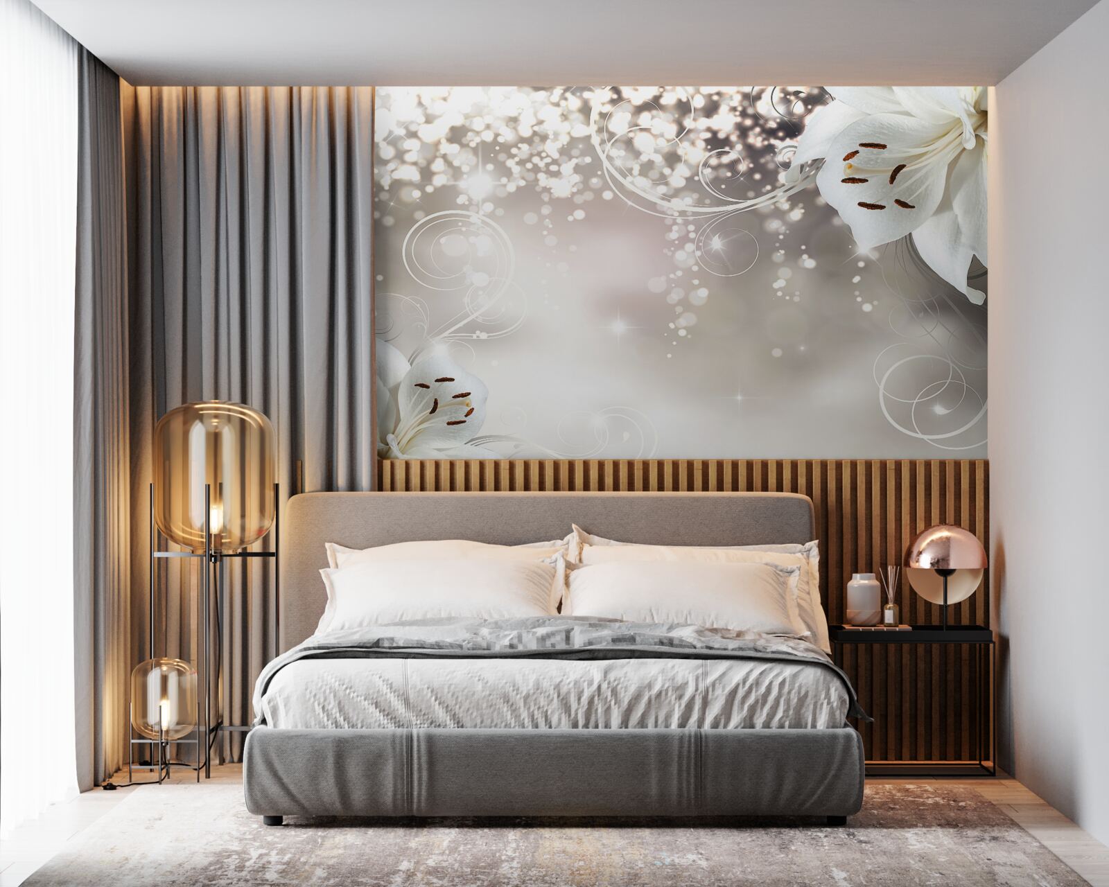 Papier peint Fond lumineux et lis écarlates