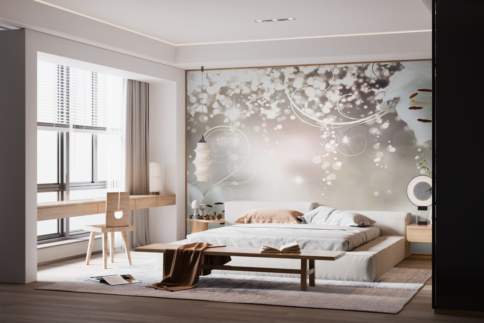 Papier peint Fond lumineux et lis écarlates