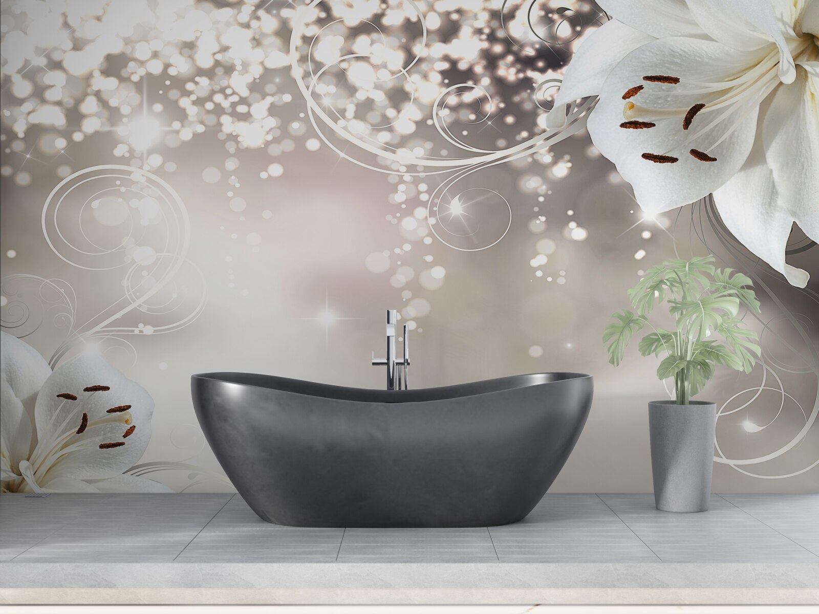 Papier peint Fond lumineux et lis écarlates